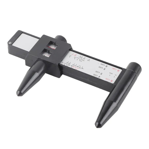 Slick Sliding Rim Gauge For Instant Bolt Pattern Readouts Fits Standard 4 5 6 8 Lug Sets, black polymer measuring tool for tires.