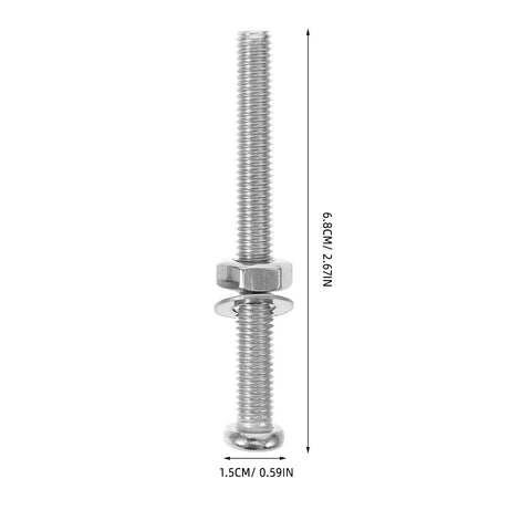Six Piece Stainless Steel Pool Ladder Fastener Screws Hella Tough Premium Replacement Hardware Kit Rock Solid Marine Grade Step Bolts close-up of a stainless steel bolt with nut and washer, 6.8cm long.