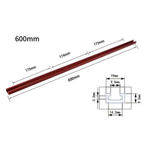 Heavy Duty T Track Miter Jig Fixture Pro Grade For Woodworking Aluminum T Slot Rails 600mm with dimensions and detail view