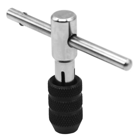 Close-up of T-handle wrench from Metric Tap Set With Adjustable T Handle Tap Wrench 5 Piece M3 M4 M5 M6 M8 Taps For Metal Aluminum Plastic Wood DIY