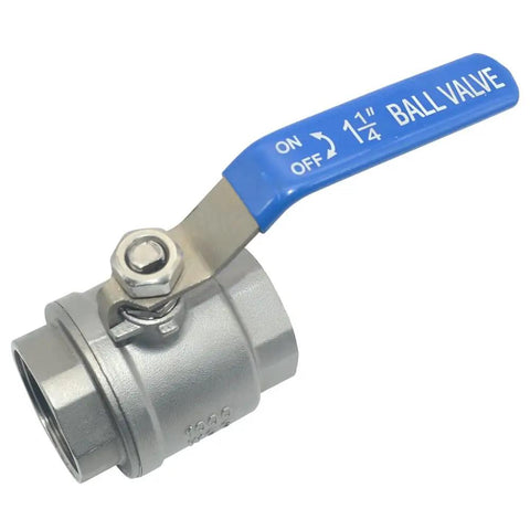1-1/4 Inch 316 Stainless Steel Full Port Ball Valve with Vinyl Handle, Female Connection, PTFE Seals, WOG 1000 Rating, Side View