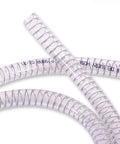Half Inch PVC Reinforced Tubing With Spiral Steel Wire 25 Ft Built Tough High Pressure Flexible Vinyl Hose coiled on white background