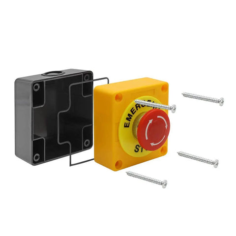 Red Built Tough Emergency Stop Mushroom Push Button Switch 660V 10A DPST Latching Control Button With Plastic Shell 40mm exploded view