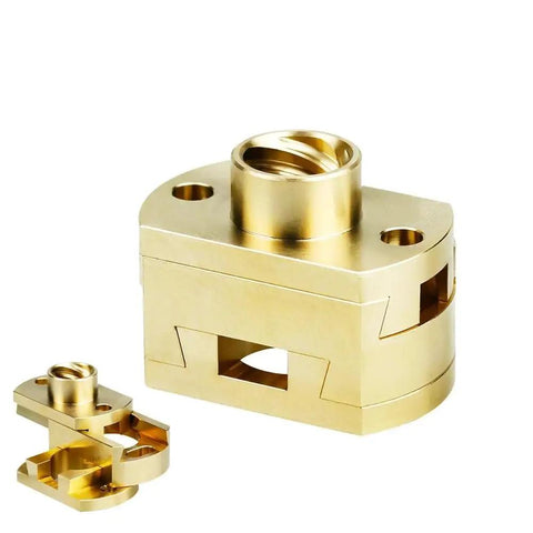 Up Your Z Axis Game With This Durable T8 X 8mm Oldham Coupling And Nut Set Perfect For Ender3 CR10 Voron And VzBoT 3D Printers That Deliver Smooth Reliable Performance During Long Intense Printing Sessions Without Worrying About Wear Or Slippage. gold aluminum T8 8mm Oldham coupling and nut set for 3D printer Z axis