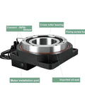 Built Tough Circular Motor Electric Indexer Disc featuring smooth 360 degree hollow rotary table with cross roller bearing.