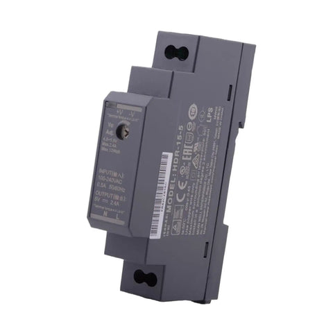 Heavy Duty Din Rail Switching Power Supply 12w 5v 2.4a Ac Dc Adapter in compact grey case, designed for easy rail installation.