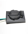 Heavy Duty Grounded Outdoor Convenience Outlet, Weather Resistant Lam Post Electrical Plug, rugged waterproof socket from a side angle.