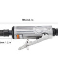 Badass Air Die Grinder Kit With 25000 RPM Speed And Quick Chuck Design Includes Lock Off Throttle Plus Extra Grinding Heads For Nitty Gritty Metalwork And Garage Projects side view showing dimensions and safety throttle.