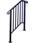 Rock Solid Three Step Outdoor Handrail Featuring Smooth Curved Wrought Iron Frame with heavy-duty rust-resistant steel railing for concrete steps.
