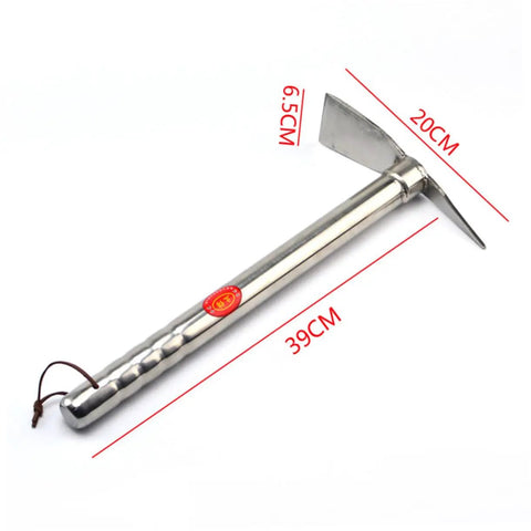Stainless Steel Do It All Double Ended Hoe Garden Tool For Weeding And Edging Versatile Landscape Shovel with dimensions 39cm handle and 20cm head.
