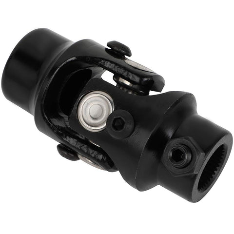 Close-up of 3/4-36 Spline To 3/4 Inch Round U-Joint Steering Universal Joint Coupling Black 83mm, for worn steering shaft replacement