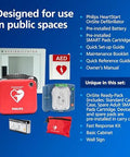 Philips HeartStart OnSite AED defibrillator red unit with portable carry case and assorted kit components