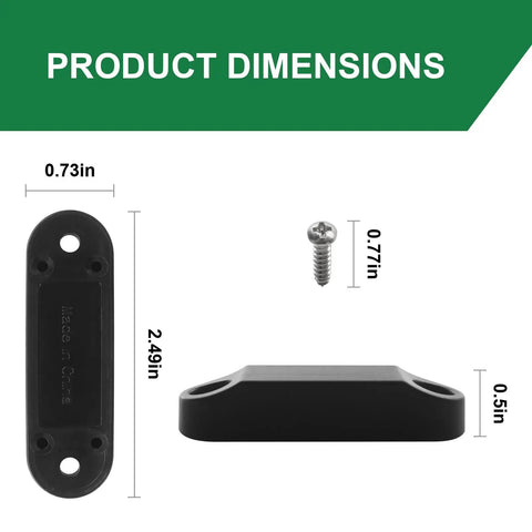 Magnetic Door Holder for RVs Two Pair Black All Weather Door Catch with dimensions 2.49in x 0.73in x 0.5in