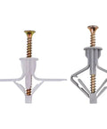 Self Drilling Anchor Screws Kit 100 Pcs Plasterboard Dowels Zinc Plated Drywall Anchors Set With Nylon Aircraft Plugs displayed