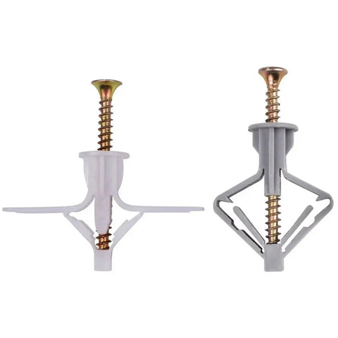 Self Drilling Anchor Screws Kit 100 Pcs Plasterboard Dowels Zinc Plated Drywall Anchors Set With Nylon Aircraft Plugs displayed