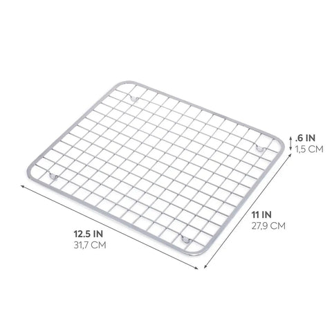Top view of Stainless Steel Sink Grid Protector Kitchen And Bath Rugged Dish Rack with dimensions shown, 12.5x11x0.6 inches