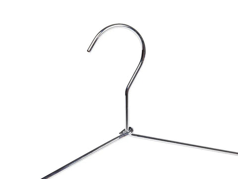 Close-up of chrome hanger from 16 Pack Stainless Steel Wire Hangers Built To Last With Ultra Thick 4mm Metal Hangers Seamless Non Welded Design For Heavy Duty Closet Organization Chrome Coat Hangers For Bulk Wardrobe Storage Workhorse