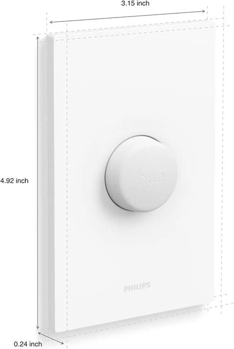 Wireless Smart Light Switch Button Battery Powered And Portable White Remote For Easy No Wire Setup Grab And Go Smart Home Lighting Control Requires Bridge For Full Automations And Remote Access, showing size dimensions: 3.15 x 4.92 x 0.24 inches.