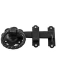 Black Wrought Iron Floral Ring Pull Gate Latch For Fence And Door With Mounting Hardware dual direction, powder coat finish