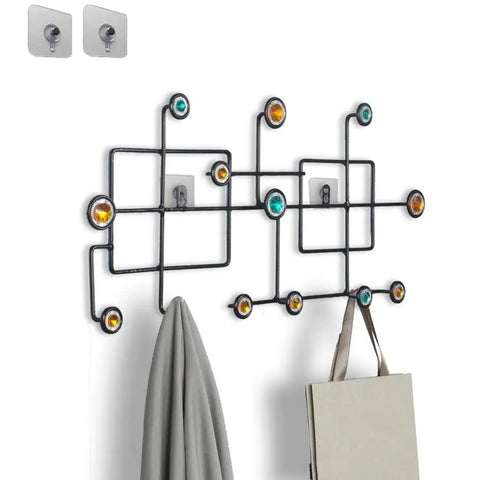 Rock Solid Wall Mounted Coat Rack With Sleek Iron Design Multi Hook Entryway Organizer For Jackets Hats Robes Keys And Purses Throughout Every Room Of Your Home, showcasing decorative design with multiple hooks.