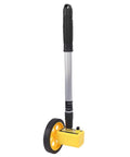 Measuring Wheel with Adjustable Length, 0-9999m Capacity, features a yellow base, black wheel, and aluminum handle.