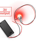 Straight Up AA Battery Holders With On Off Switch Delivering 3V Power For Quick Electronics Projects Featuring Solder Seal Terminals Crimped Wire Leads And Hook Loop Straps For No Sweat Assembly with LED and wires.