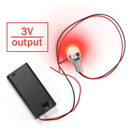 Straight Up AA Battery Holders With On Off Switch Delivering 3V Power For Quick Electronics Projects Featuring Solder Seal Terminals Crimped Wire Leads And Hook Loop Straps For No Sweat Assembly with LED and wires.