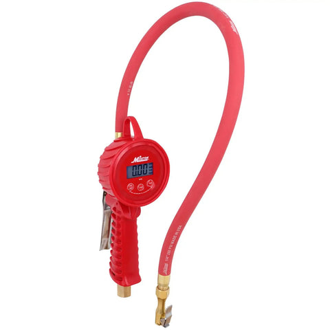 Digital Tire Inflator with Backlit Gauge Measures 5 to 220 Psi Reads in Psi Bar KPa KgPerCm2 Grip Head Chuck 20 Inch Hose