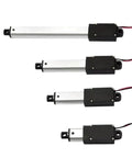 Compact Micro Linear Actuator 6V 12V 24V DC With Stroke Options 10 21 30 50 100mm 188N Max Load Speed 150mm Per Second Limit Switch Duty Cycle 25 Percent Pro Grade For Robotics Automation And DIY Projects, shown in four stroke lengths
