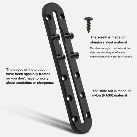 Four Pack 9.9 Inch Low Profile Kayak Gear Track Rails For Flat Surfaces, Create Track Style Mount Points For Rod Holders, Cup Holders, Paddle Clips, Camera Arms And Fish Finder Mounts For Your Kayak, black nylon PA66 rail with stainless steel screws