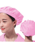 Four Pack Pro Grade Anti Static Workshop Hats For Adults Heavy Duty Polyester Cleanroom Caps Zero Lint Dustproof Safety Gear For The Daily Grind In White Pink Yellow, pink hat profile view.