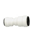 AquaLock One Half Inch CTS To Three Eighths Inch OD Reducing Union Coupling With O Ring Lead Free Polysulfone Quick Push To Connect Tool Free Installation For Copper CPVC PEX And CTS Tubing, white fitting