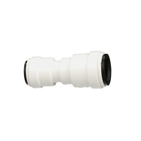 AquaLock One Half Inch CTS To Three Eighths Inch OD Reducing Union Coupling With O Ring Lead Free Polysulfone Quick Push To Connect Tool Free Installation For Copper CPVC PEX And CTS Tubing, white fitting