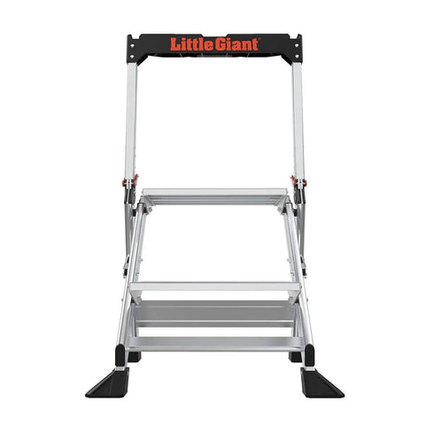 Front view of Jumbo Step Aluminum 2 Step Stool Ladder, Lightweight Yet Sturdy with a 375 Pound Duty Rating and safety bar