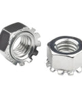 Top Shelf Size 8-32 Keps Nuts With External Tooth Lock Washers Crafted From Badass 304 Stainless Steel For Rock Solid Anti Vibration Mounts On Any Rig Pack Of One Hundred Bolts And Hardware - two stainless steel nuts with external tooth washers.