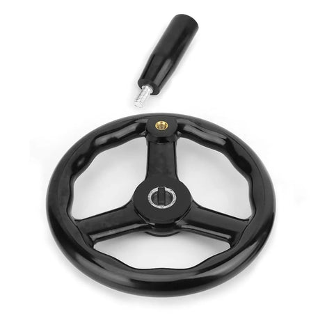 Durable 200mm Bakelite Lathe Handwheel With Three Spokes And Anti Slip Grip For Heavy Workshop Milling Machine Tasks Plus High Strength Industrial Replacement Parts, front view with removable handle
