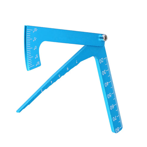 Dead Simple RC Camber Gauge And Toe Alignment Ruler For On Road Cars Rock Solid Build Measures Wheel Angles in blue aluminum.