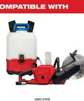 Compatible With Milwaukee M18 Fuel 18V 9 Inch Cut Off Saw with water tank, diamond blade, and hose for cutting tasks.