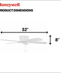52 Inch Classic Flush Mount Indoor Ceiling Fan With No Light And Pull Chain, Quick 2 Hang Installation dimensions 52x8 inches