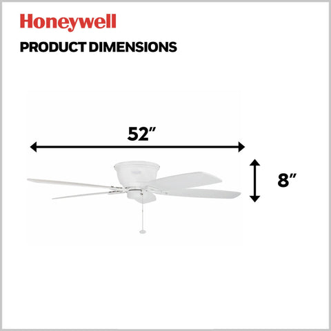 52 Inch Classic Flush Mount Indoor Ceiling Fan With No Light And Pull Chain, Quick 2 Hang Installation dimensions 52x8 inches