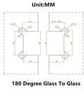 Diagram of 180 degree glass to glass pivot clamp for Beefed Up Heavy Duty Frameless Glass Shower Door Hinge Kit in MM.