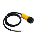 Three Pack Dope Infrared Photoelectric Obstacle Avoidance Sensor Modules E18 D80NK, yellow housing, wiring exposed, coiled cable.