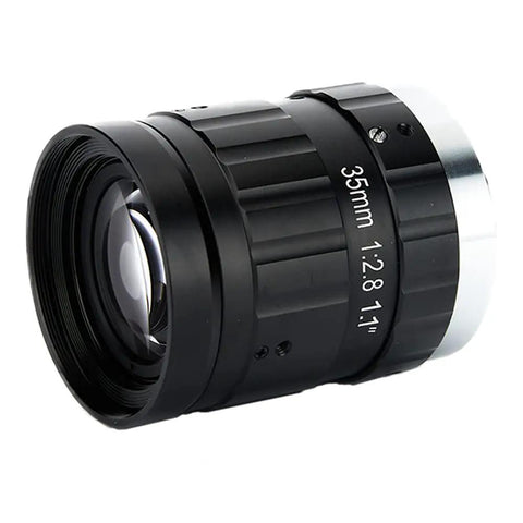 Pro Grade C Mount Machine Vision Lens 12mm F2.8, 1 Inch Sensor, Manual Iris and Focus, Low Distortion, side view with locking screws