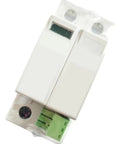 Industrial Surge Protector For DIN Rail Equipment Beefed Up Power Guard Module MC3140 385 4 0, shown in white plastic casing.