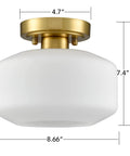 Modern White Semi Flush Mount Ceiling Light With Gold Finish For Hallways, Opal Milk Glass Shade, Farmhouse Style Ceiling Fixture