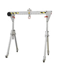 Portable Folding Gantry Crane, Heavy Duty Aluminum Alloy Lift Rated For Two Thousand Two Hundred Pounds, adjustable height with wheels.