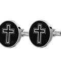 Cross Cufflinks For Men Titanium Steel Black Polished Decor Button Set For Tuxedo Dress Shirts Durable Formal And Casual Wear