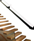 Dead Easy Install Wall Mounted Stair Handrail Industrial Pipe Style Wrought Iron Finish Black on wooden steps