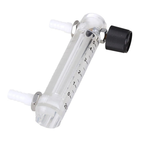 Acrylic Oxygen Gas Flowmeter 0.5 to 5 LPM with control valve, single-phase industrial use, suitable for oxygen monitoring and regulation.