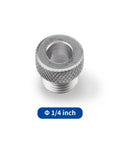 Heavy Duty Stainless Steel Shelf Pin Jig Accessory Kit With Seven Rock Solid Drill Sleeves And One Secure Positioning Pin, 1/4 inch steel sleeve detail.